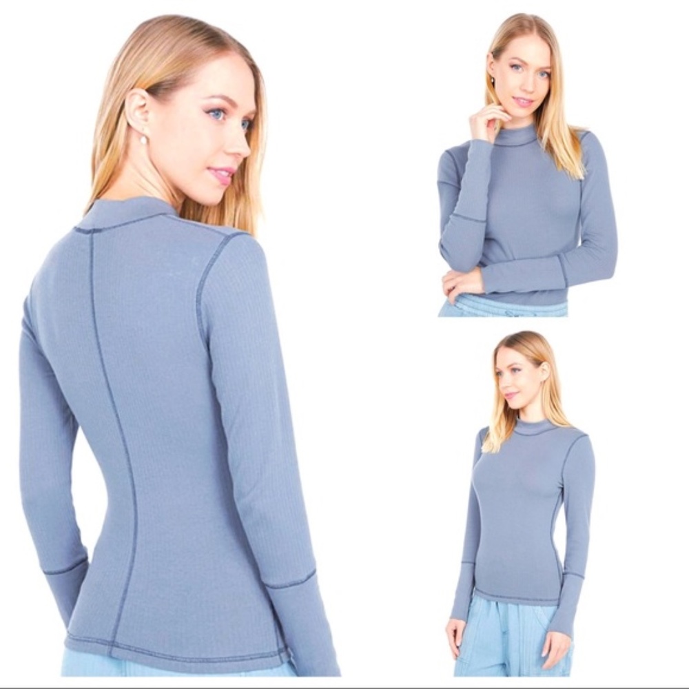 FREE PEOPLE BOHO KNIT TOP PULLOVER KNIT LONG SLEEVES MOCK NECK COTTON TEE A3C - Picture 11 of 16
